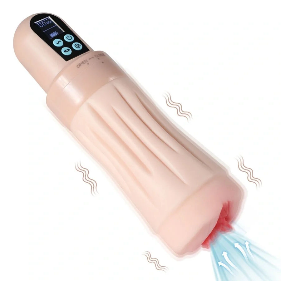 XISE Masturbator Pussy Automatic 9 Moduri Vibratii 5 Tipuri Suctiune Ecran LCD Material Superskin Incarcare USB 28 cm