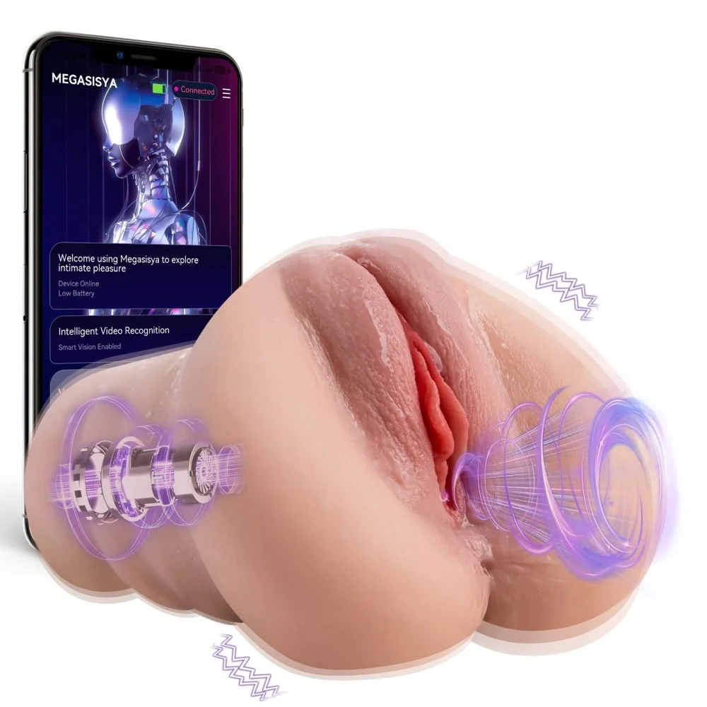 XISE Masturbator Pussy Sora Control Aplicatie Mobila 7 Moduri de Vibratii si Impingere Material Superskin USB Magnetic 23 cm