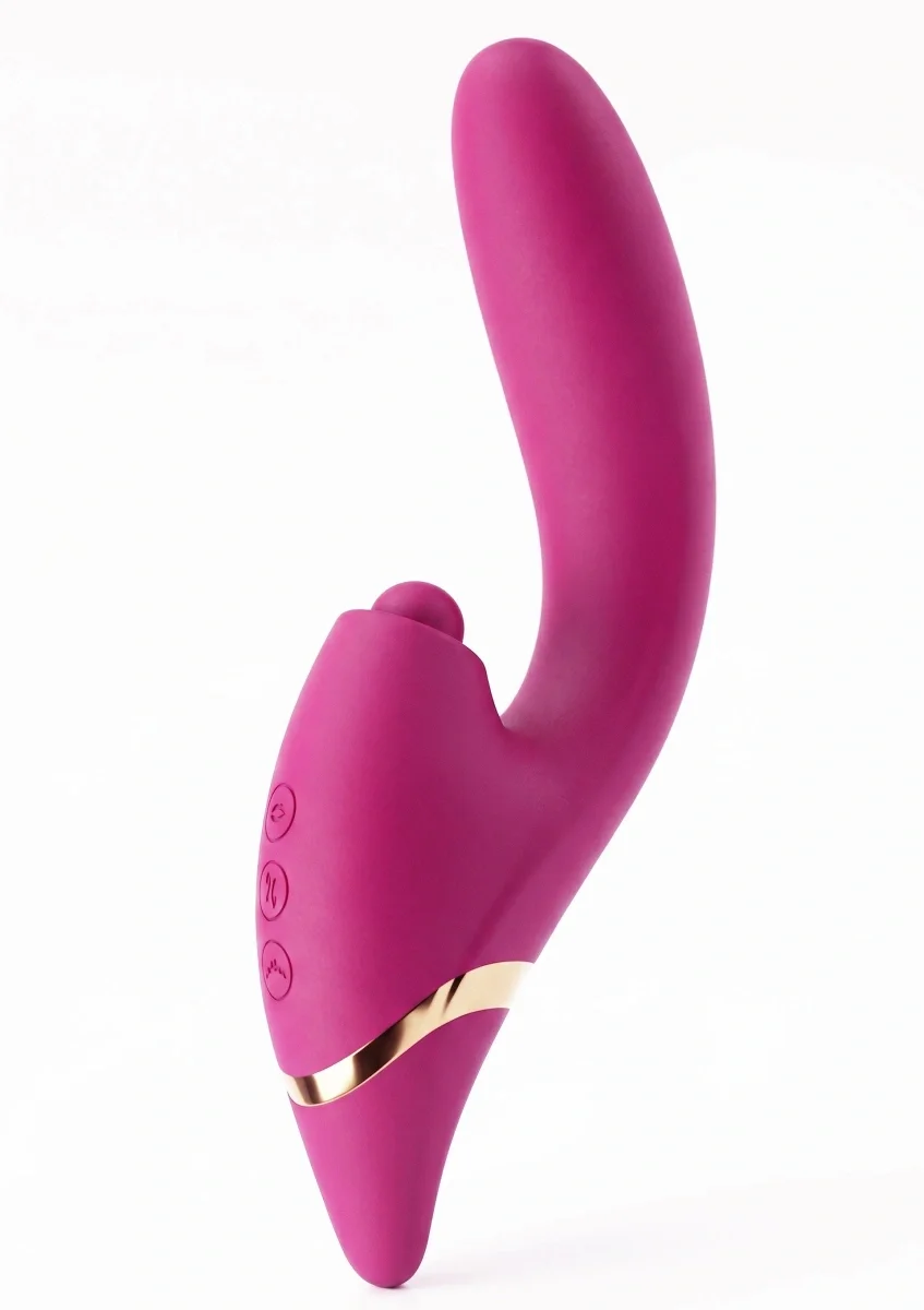 XOCOON Vibrator Triple Thrill Climaxer 10 Moduri Vibratii 7 Moduri Impingere 3 Moduri Pulsatorii Silicon USB Burgundy 22 cm
