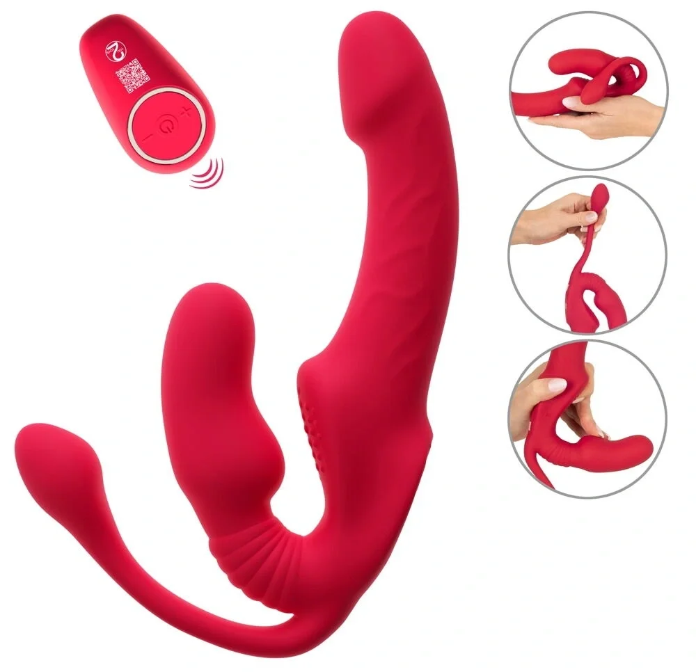 YOU2TOYS Strap-on Strapless Remote Control 3 Motoare 10 Moduri de Vibratii Silicon USB Rosu 23 cm