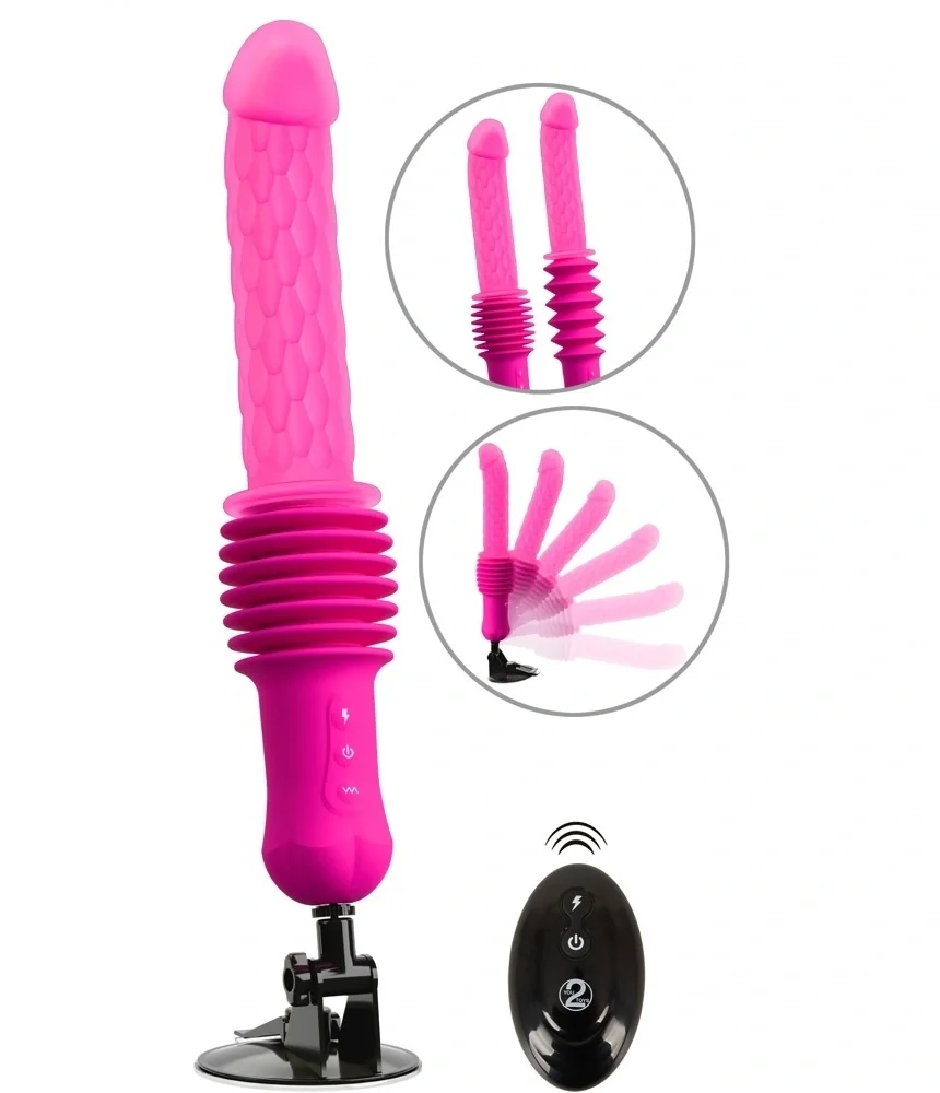 YOU2TOYS Vibrator RC Warming Fucking Machine Remote Control Functii Impingere Vibratii si Incalzire Ventuza Detasabila Silicon Roz