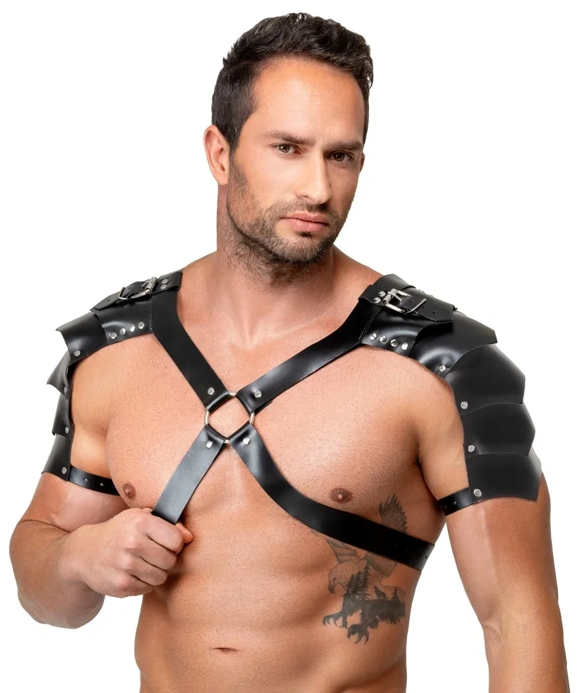 ZADO Harness Barbati din Piele Naturala cu Accesorii metalice Negru S-L