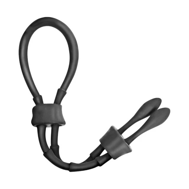 ADDICTED TOYS Inel dublu pentru penis Adjustable Cock Tie din silicon flexibil și ajustabil negru