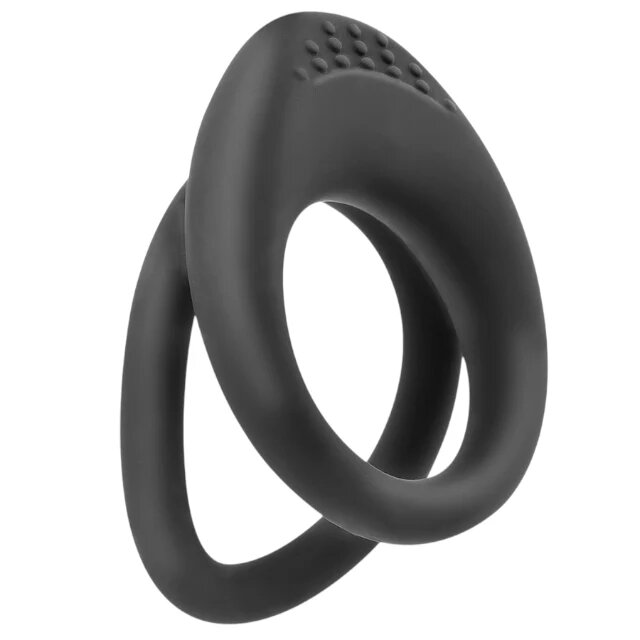ADDICTED TOYS Inel dublu pentru penis Textured Double Cock Ring texturat pentru stimulare intensă 3.7 - 4.5 cm negru