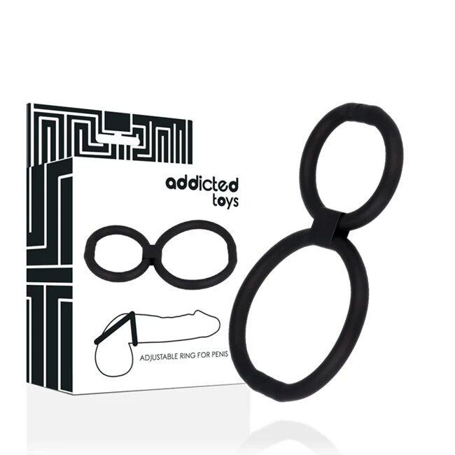ADDICTED TOYS Inel pentru penis - Ajustable Ring dublu pentru imbunatatirea performantelor sexuale din silicon negru
