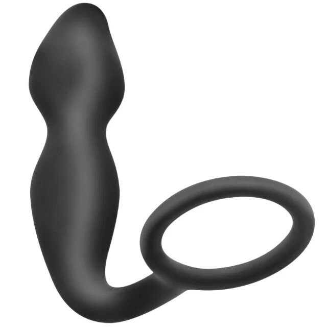ADDICTED TOYS Plug anal cu inel pentru penis Anal Plug with Ring Model 2 diametre 2.7 - 3 cm din silicon negru