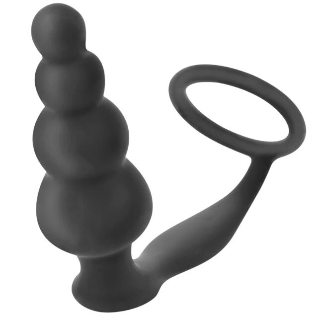 ADDICTED TOYS Plug anal cu inel pentru penis Anal Plug with Ring Model 5 diametre 1.6 - 3.5 cm din silicon negru