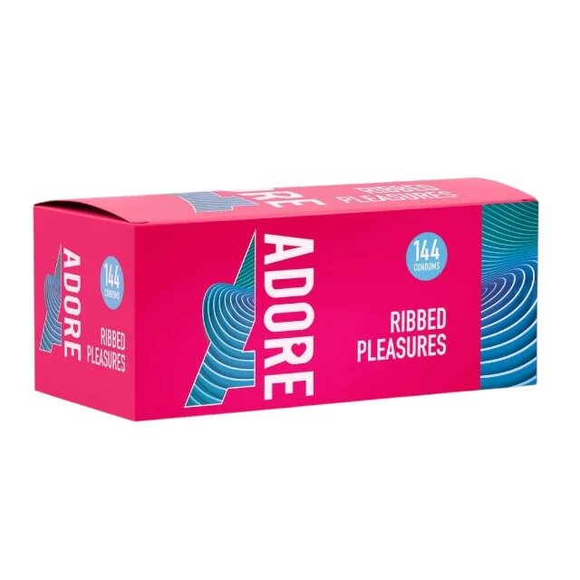 ADORE Prezervative Ribbed Pleasure cu nervuri reliefate pe lungime din latex lubrifiate 52 ± 2 mm 144 buc
