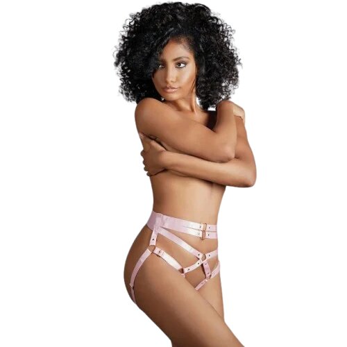 ALLURE Chilot sexy Ava - Open Panties with Straps design cu inele si curele din satin culoarea roz mărime universală
