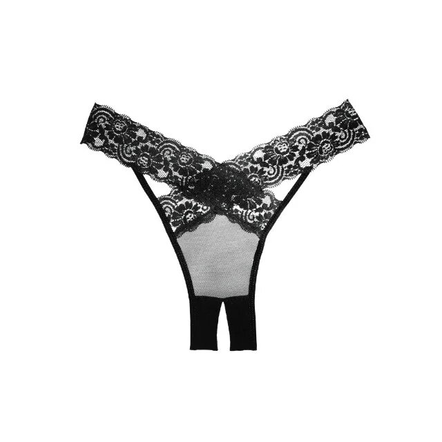 ALLURE Chilot sexy Desire Crotchless Panties design încrucișat cu dantelă și plasă culoarea negru mărime universală