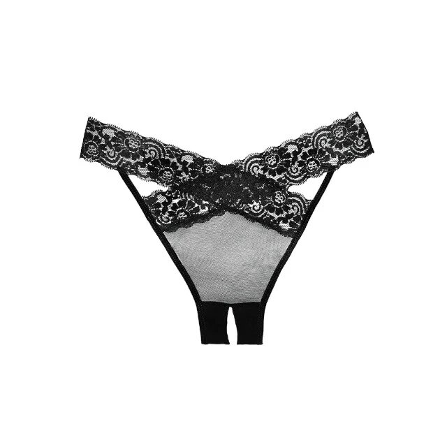 ALLURE Chilot sexy Desire Crotchless Panties design încrucișat cu dantelă și plasă culoarea negru mărime universală