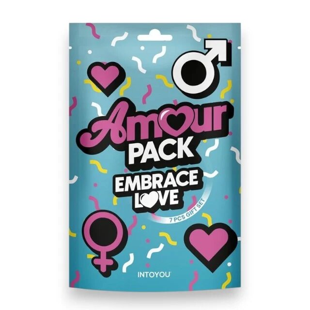 AMOUR PACK Set erotic Embrace Love cu stimulator inel pentru penis vibrator mască cătușe zaruri pană pentru stimulare și petale pentru cupluri