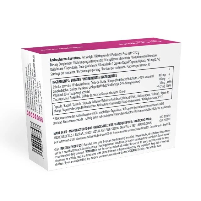 ANDROPHARMA Capsule Curvature pentru îndreptarea penisului și susținerea sănătății sexuale masculine 30 buc