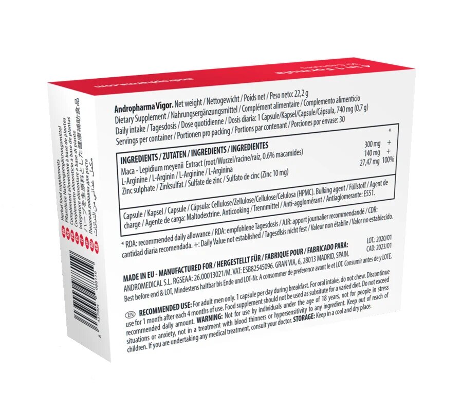 ANDROPHARMA Capsule Vigor pentru cresterea libidoului in cuplu erectii dure orgasm intens pentru barbati 30 capsule