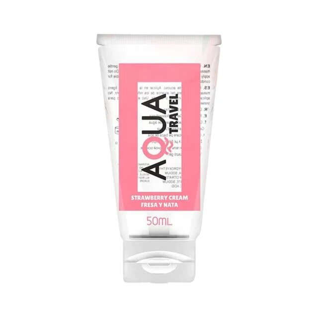 AQUA Lubrifiant cu aromă TRAVEL Strawberry Cream pe bază de apă cu gust delicios de căpșuni și frișcă 50 ml