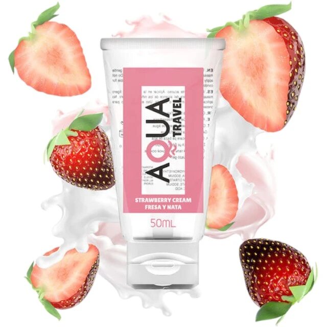 AQUA Lubrifiant cu aromă TRAVEL Strawberry Cream pe bază de apă cu gust delicios de căpșuni și frișcă 50 ml