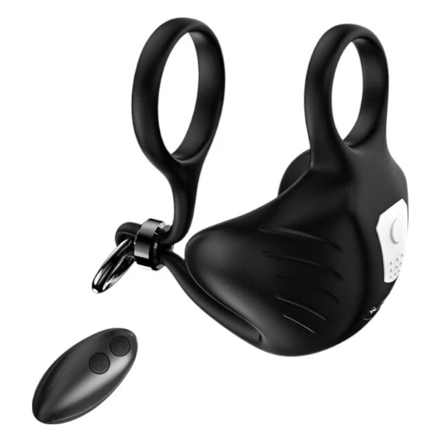 ARMONY Inel dublu pentru penis Manta Scrotum Vibrator cu vibrator pentru testicule și telecomandă 9 funcții de vibrație negru