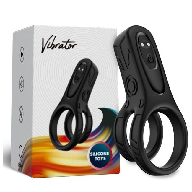 ARMONY Inel vibrator dublu pentru penis - Vibrator 9 moduri de vibrare negru