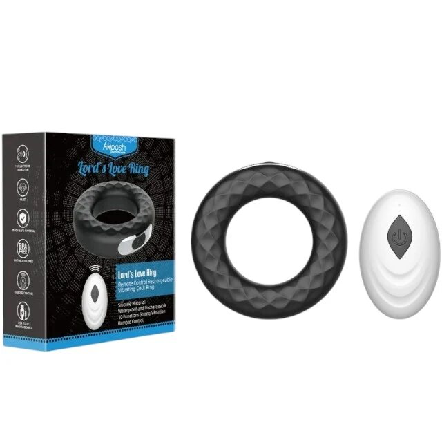 ARMONY Inel vibrator pentru penis Lord’s Love Ring control prin telecomanda 10 functii de vibratie rezistent la apa negru