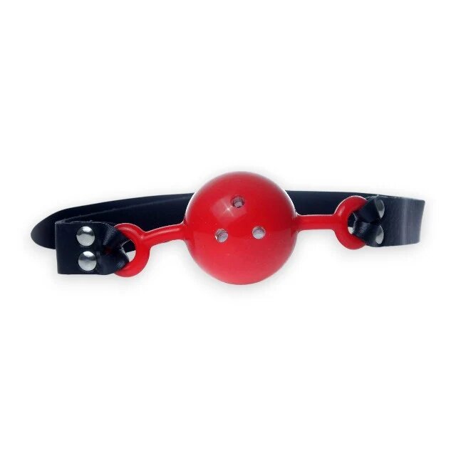 B-SERIES Căluș pentru gură Fetish Ball Gag pentru jocuri erotice BDSM mărime ajustabilă din piele ecologică negru cu roșu