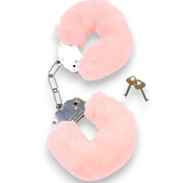 B-SERIES Cătușe pufoase Furry Cuffs pentru jocuri erotice BDSM din metal cu blană artificială culoare roz cu argintiu