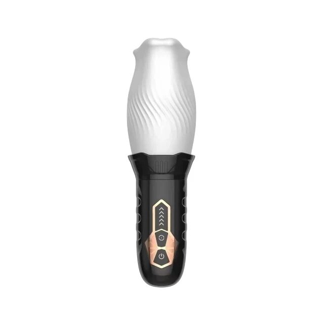 B-SERIES Masturbator automat Cyclone Blowjob Simulator cu 5 funcții de rotație 360° 10 funcții de vibrație alb cu negru