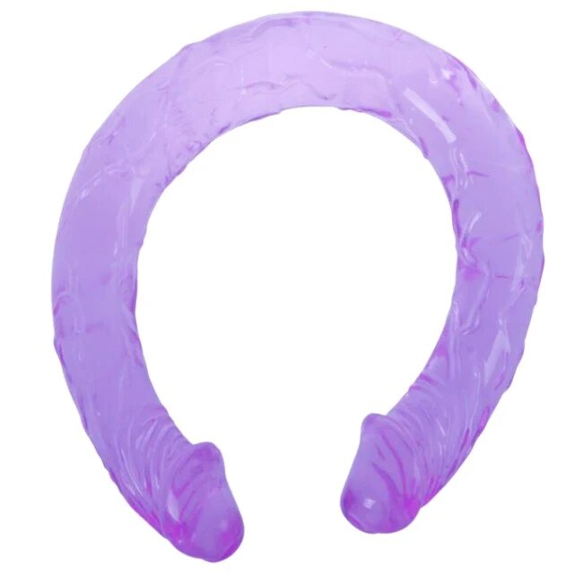 Baile Dildo dublu realist Double Dones pentru dublă penetrare din material moale și flexibil lungime 44 cm mov transparent