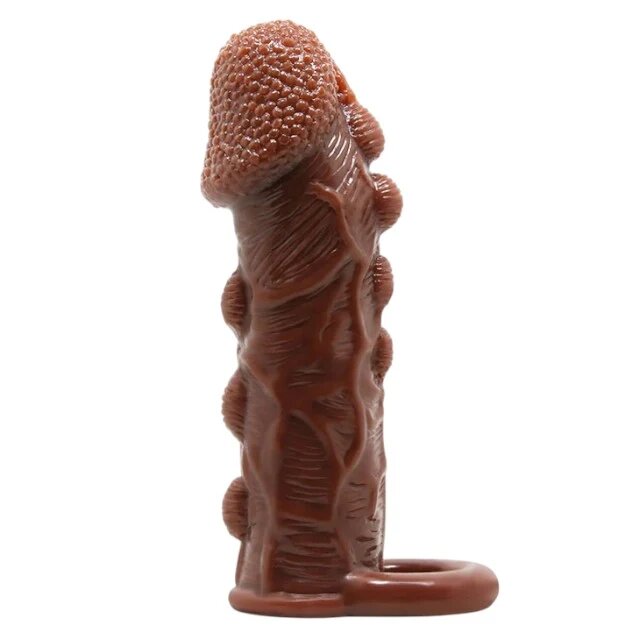 Baile Manșon cu inel pentru testicule Brave Man pentru extensia penisului întârzierea ejaculării și stimulare 14 cm maro