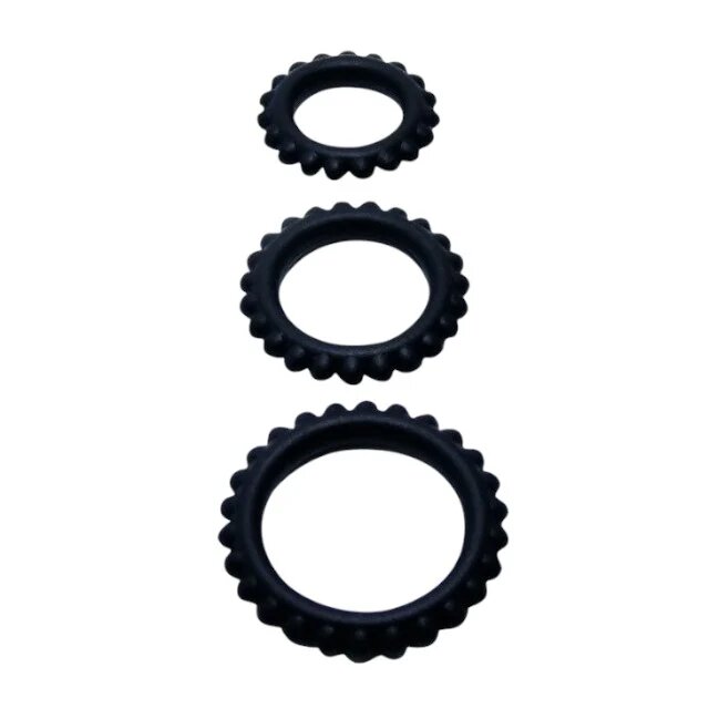 Baile Set 3 inele pentru penis Titan pentru întârzierea ejaculării din silicon diametre 1.9 cm 2.4 cm și 2.8 cm negru