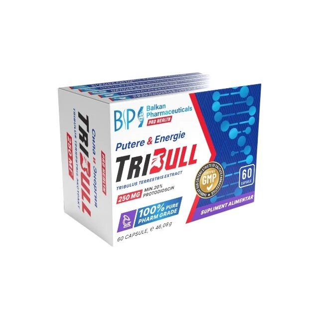 BALKAN PHARMACEUTICALS Capsule TriBull 250 mg pentru performanță sexuală cu Tribulus Terrestris 60 buc
