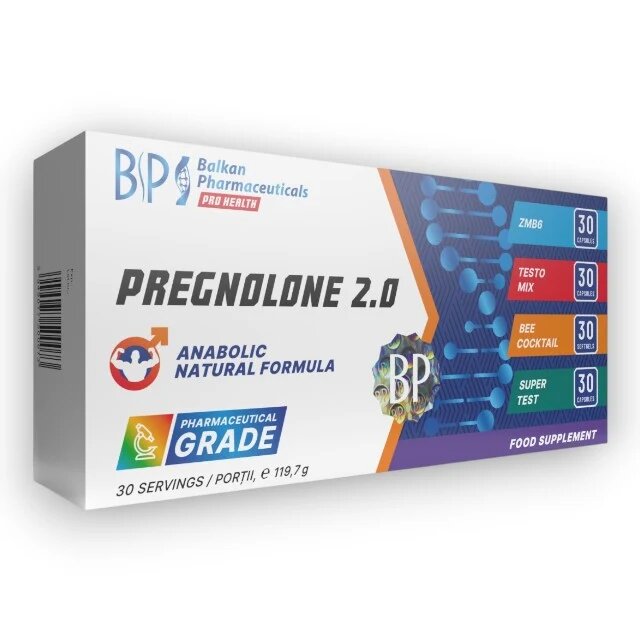 BALKAN PHARMACEUTICALS Set capsule Pregnolone 2.0 cu 4 tipuri de formule pentru testosteron energie și potență 120 capsule