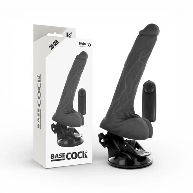 BASECOCK Vibrator Realistic Black Remove Control realistic cu telecomandă vibrații puternice bază cu ventuză detașabilă negru 20 cm