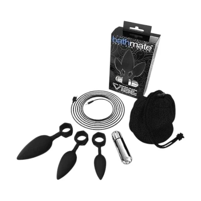 BATHMATE Set plug anal Anal Training Plugs Vibe 3 dopuri anale + vibrator bullet cu 10 funcții de vibrație negru cu argintiu
