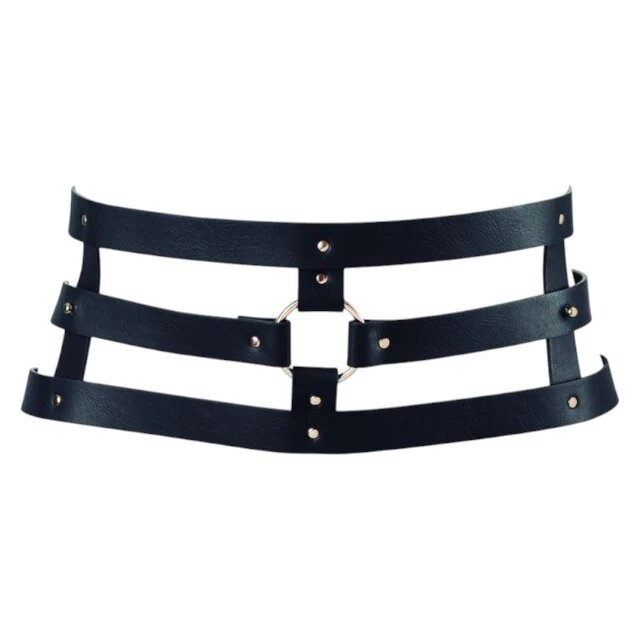 Bijoux Indiscrets Curea 2 în 1 Maze Belt curea pentru talie sau cătușe BDSM din piele ecologică negru mărime universală