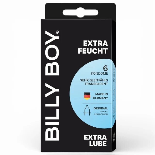 BILLY BOY Prezervative Extra Lube din latex natural extra-lubrifiate și rezistente 52 mm culoare transparent 6 buc