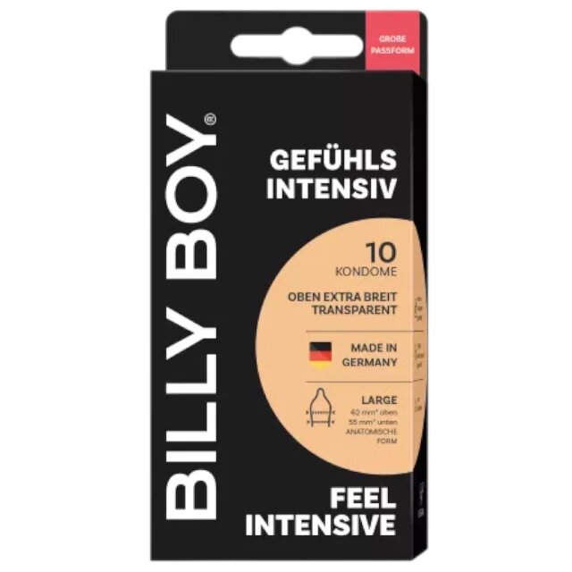BILLY BOY Prezervative Feel Intensive din latex natural lubrifiate și rezistente diametru 55-62 mm culoare transparent 10 buc