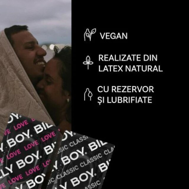 BILLY BOY Prezervative Special Mix din latex natural lubrifiate și rezistente diametru 52 / 55-62 mm transparente 4 buc