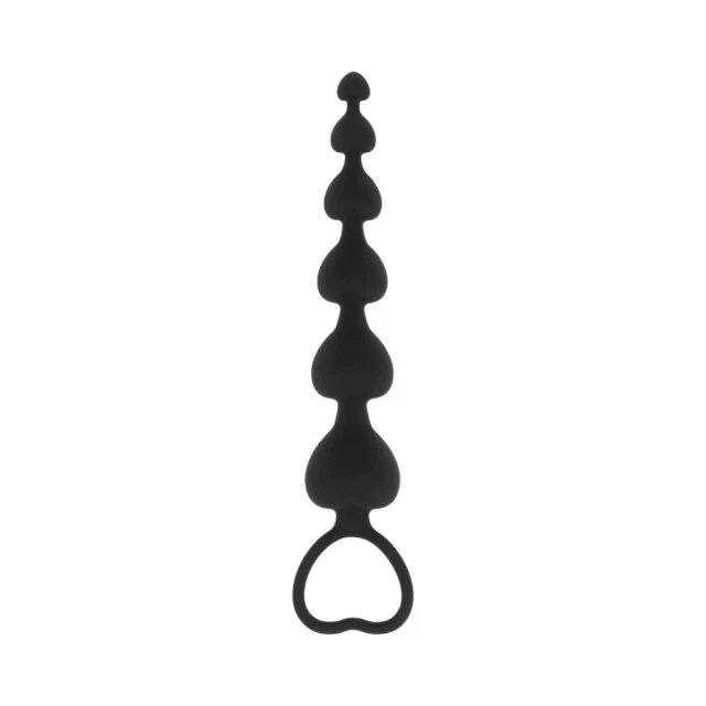 BLACK & SILVER Bile anale BLACK&SILVER Mila Anal Heart-Beads rozariu anal din silicon bile în formă de inimă diametru progesiv 1 - 3.2 cm negru