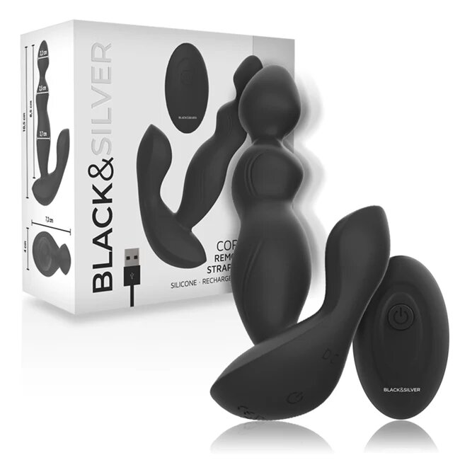 BLACK & SILVER Plug anal cu vibratie - CORA remote control silicon negru