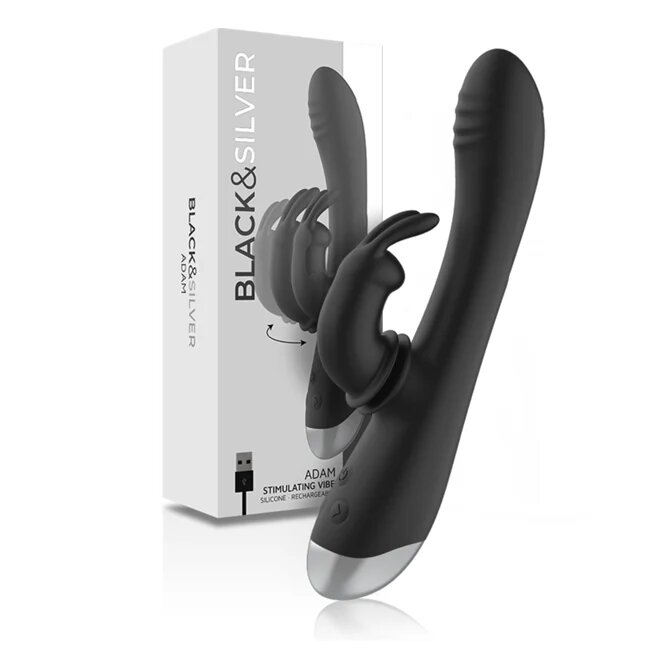 BLACK & SILVER Vibrator BLACK&SILVER Adam 10 functii de vibrare si stimulator tip rabbit