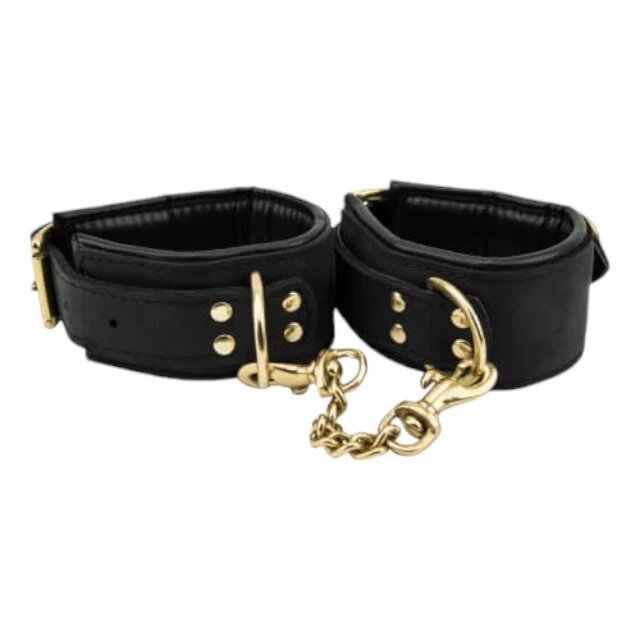 BOUND NOIR Cătușe Nubuck din piele naturală și alamă ajustabile negru cu auriu