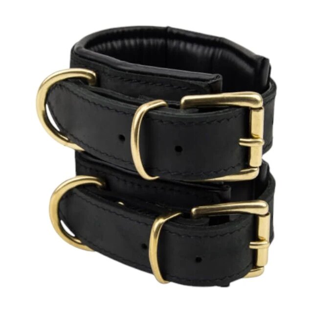 BOUND NOIR Cătușe Nubuck din piele naturală și alamă ajustabile negru cu auriu