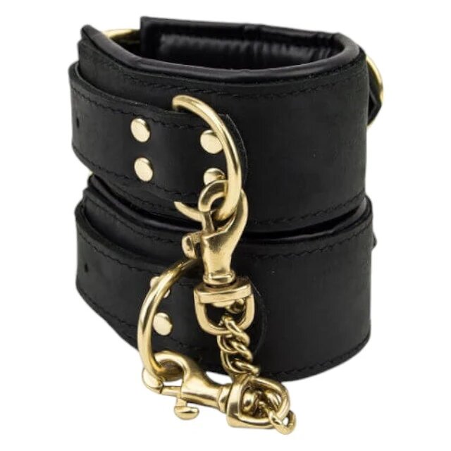 BOUND NOIR Cătușe Nubuck din piele naturală și alamă ajustabile negru cu auriu