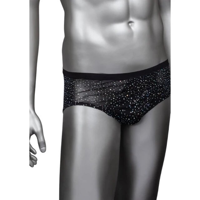 CALEXOTICS Chilot sexy bărbați Radiance Classic Briefs lenjerie erotică din plasă cu strasuri negru mărime universală (45-3)