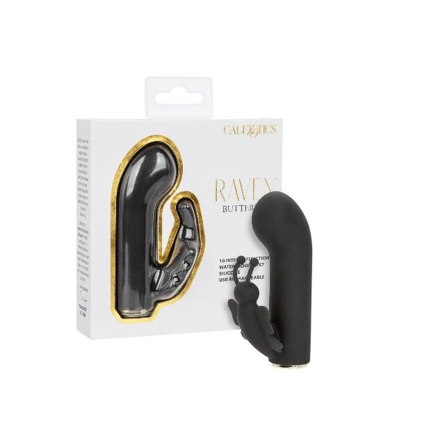 CALEXOTICS Vibrator Raven Butterfly cu stimulator dublu pentru clitoris și punctul G 10 funcții de vibrație rezistent la apă IPX7 negru