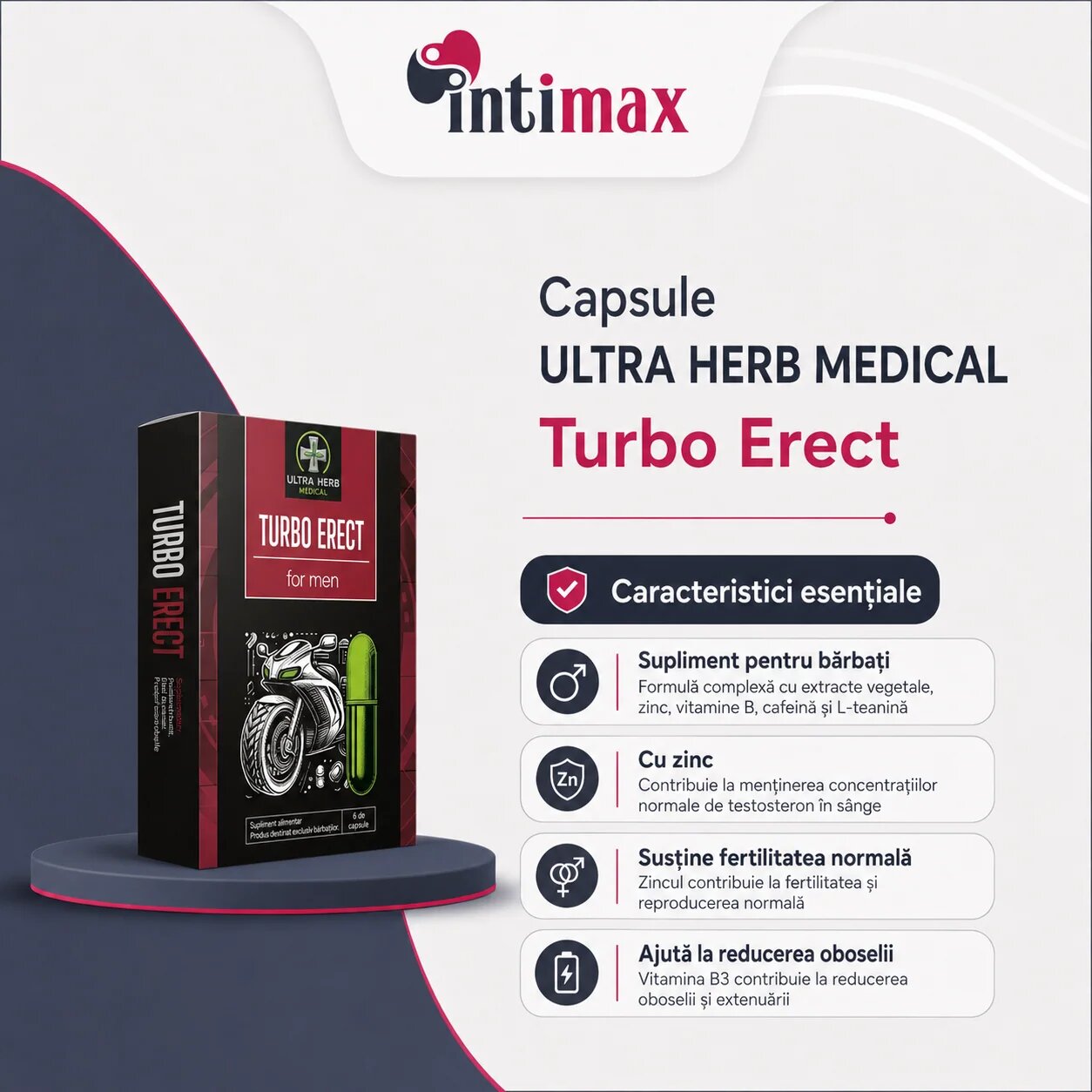  Capsule ULTRA HERB MEDICAL Turbo Erect pentru stimularea erecției testosteron și fertilitate cu extract de ghimbir 6 buc