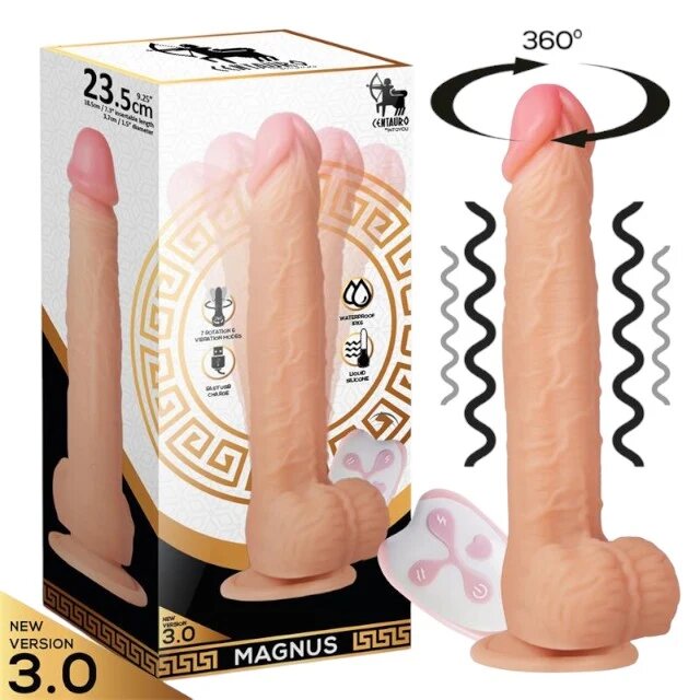 CENTAURO Vibrator realist Magnus 3.0 control prin telecomandă 7 funcții de vibrație și rotație 360º rezistent la apă 23.5 cm