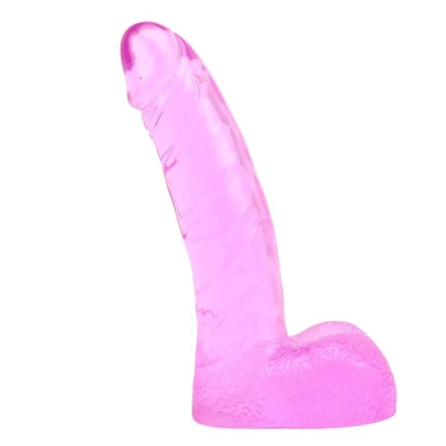 CHISA Dildo realist cu testicule Hi Basic - Ding Dong din TPR moale și flexibil lungime 13 cm roz transparent
