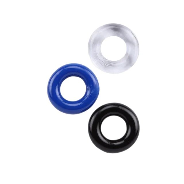 CHISA Set 3 inele pentru penis GK POWER Donut Rings din TPE diametru 1.8 cm culori albastru alb și negru