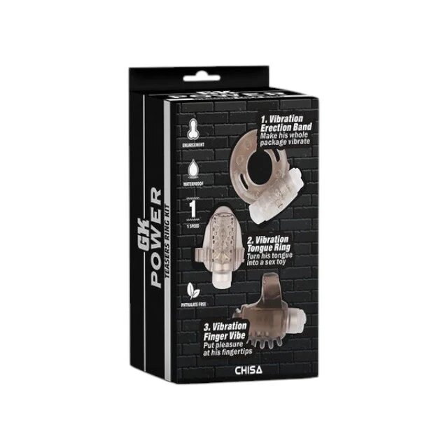 CHISA Set inele vibratoare pentru penis GK POWER Teaser Ring Kit diametre 2 - 3.8 cm maro transparent
